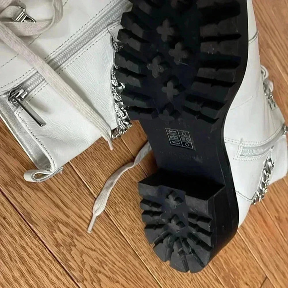 [9.5US] KARL LAGERFELD White Leather Patrice Chain-Detailed PlatformCombat Boots - Picture 10 of 12